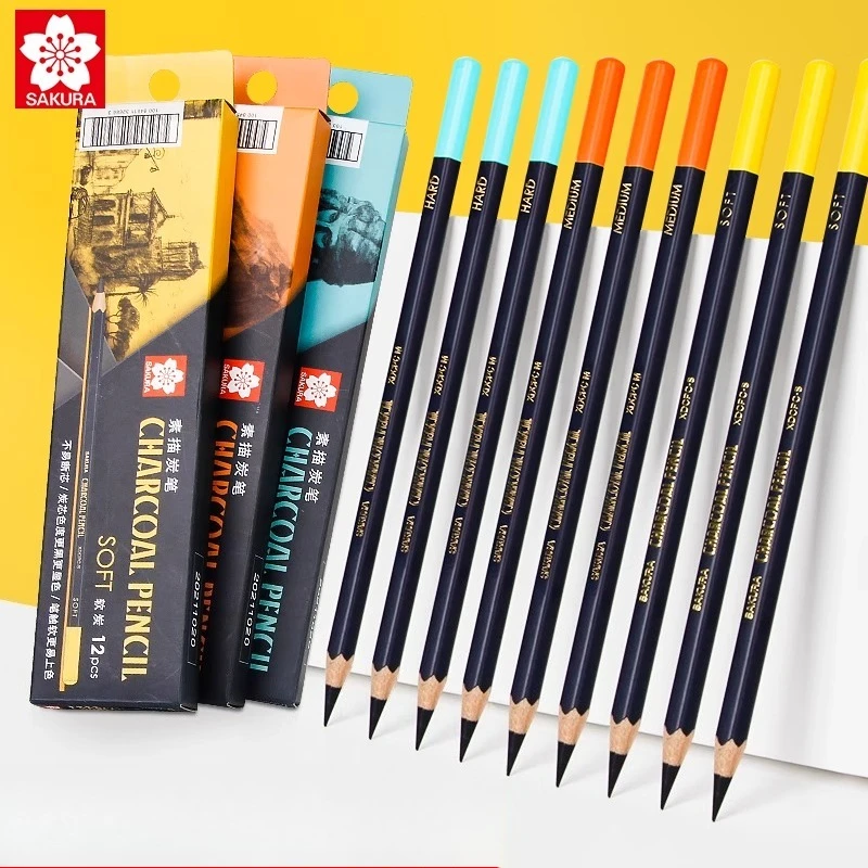 Sketching Charcoal Set - SAKURA Kömür Kalem Eskiz Yumuşak Orta