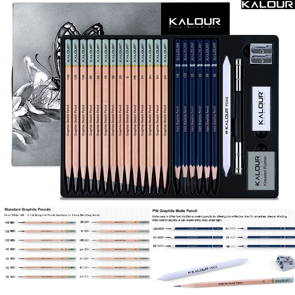 Sketching Charcoal Set - KALOUR 25/22 adet Eskiz Kalem Kömür