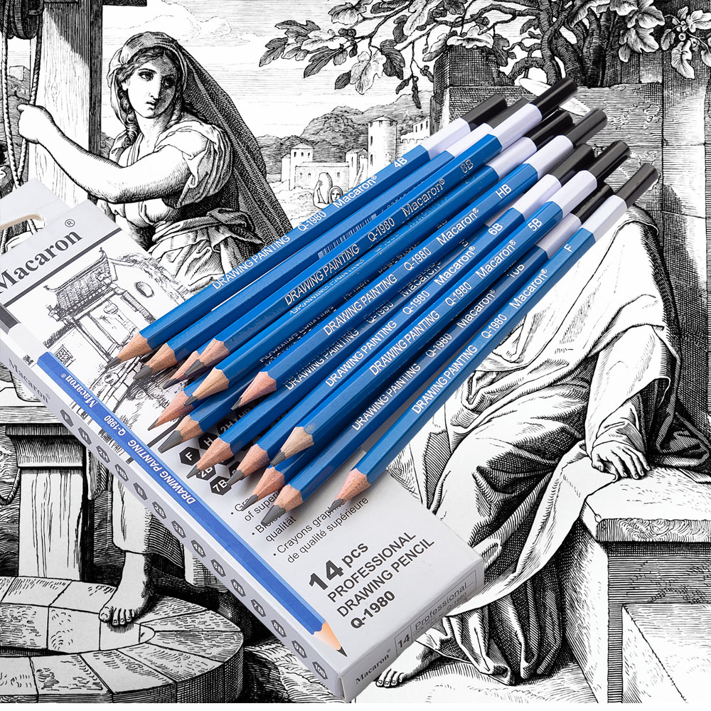 Sketching Charcoal Set - 14 adet profesyonel kroki kömür kalemler