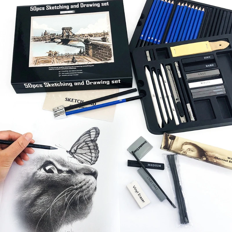 50 adet Eskiz Kalem Seti Ahşap - Sketching Charcoal Set incelemesi ve fiyatı